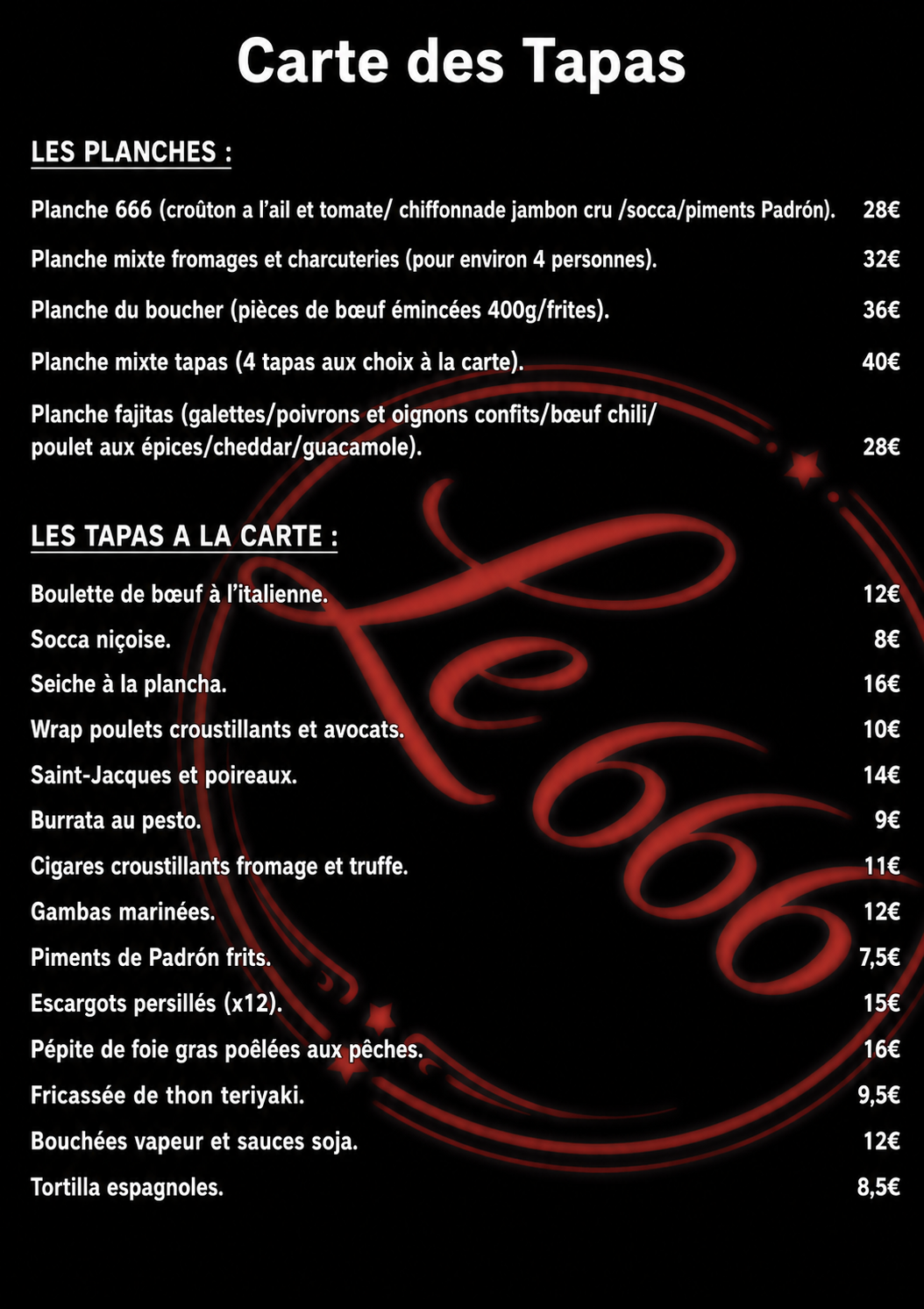Menu tapas